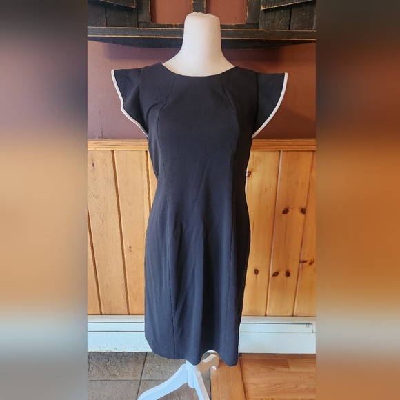 Talbots Dresses & Skirts - Talbots Black Flutter Sleeve Cocktail Dress White Detail Size 6